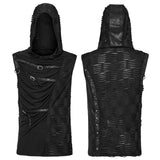 Wieland Men's Punk Hooded Sleeveless Distressed Top in Black
