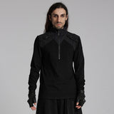 Strigoi Men's Punk Half-Zip Long Sleeve Top in Black