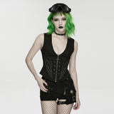 Mandrake Women's Gothic Zipped Top with Studs in Twill Woven Fabric in Black