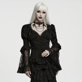 Augury Women's Gothic Blouse with Lace Fabric in Black
