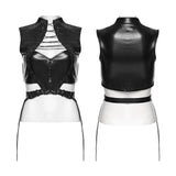 Campanile Women's Punk Faux Leather Lace-Up Crop Top in Black