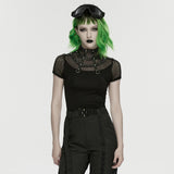 Nyx Women's Gothic Top with Mesh Panel Inserts in Elastic Knit Fabric, Mesh in Black