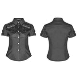 Lilith Punk Cotton Strapped Epaulette Military Shirt