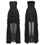 Tartarus Women's Gothic Strapless Embroidered Dress in Black