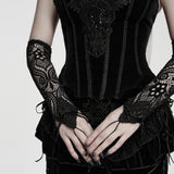 Glyph Women's Gothic Gloves with Beaded Lace in Black
