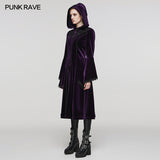 Liminal Women's Gothic Velvet Zipped Coat in Black & Violet