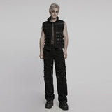 Thanathos Punk Distressed Fishnet Buckle Vest Men's