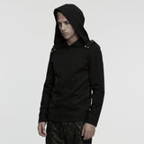 Charcoal Gothic Stretch Knit Chevron Buckle Hooded Top Men's