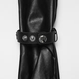 Martyr Women's Gothic Cross Studded Faux Leather Long Gloves in Black