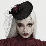 Mourning Star Veil Fascinator Hat in Black & Red