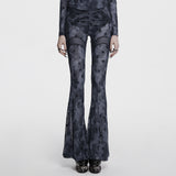 Mircalla Women's Gothic Printed Flare Pants with Crescent Cutouts in Grey