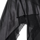 Lyssa Women's Punk Asymmetric Faux Leather Skirt with Mesh in Black