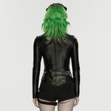 Crepuscule Women's Gothic Faux Leather Zipped Jacket in Black