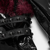 Crocket Women's Gothic Patent Faux Leather Coat with Faux Fur Trim in Black & Red
