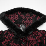 Penitent Women's Gothic Elegant Faux Fur Trim Coat in Red & Black