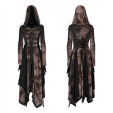 Carcosa Women's Punk Hooded Distressed Knit Coat in Black & Coffee