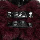 Crocket Women's Gothic Patent Faux Leather Coat with Faux Fur Trim in Black & Red