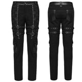 Igitur Men's Punk Buckle Strap Trousers in Black