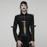 Golgotha Punk Distressed Faux Leather Lace-Up Cropped Jacket Women's