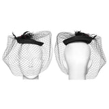 Mourning Star Veil Fascinator Hat in Black & Red