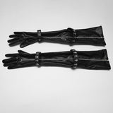 Martyr Women's Gothic Cross Studded Faux Leather Long Gloves in Black