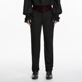 Enkidu Men's Gothic Embroidered Trousers in Black & Red