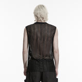 Wuthering Men's Punk Mesh Tank Top with Faux Leather Straps in Black