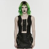 Hellebore Women's Gothic Top with Corset Lacing in Twill Fabric, Mesh in Black