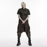 Last Rite Men's Gothic Shirt with Studded Shoulder in Coffee