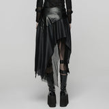 Lyssa Women's Punk Asymmetric Faux Leather Skirt with Mesh in Black