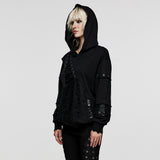 Bacchante Women's Punk Distressed Hoodie in Black