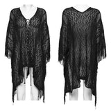 Vesper Women's Gothic Sweaters with Fringe Detail in Black