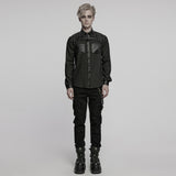 Cloven Punk Studded Faux Leather Harness Shirt Men's