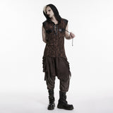 Corvid Men's Gothic Lace Up Top in Leopard Print