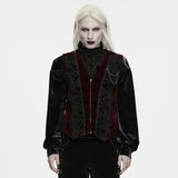 Silentium Men's Gothic Brocade Pattern Waistcoat in Red & Black
