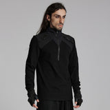 Strigoi Men's Punk Half-Zip Long Sleeve Top in Black