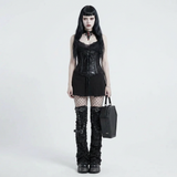 Coven Fledgling Kit — gothic starter pack on model, front view: Abyss corset, Malice leg warmers, Bloody Valentine necklace