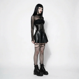 Machine Ritual set on model, side view — glossy PU corset