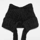 Jacquard Women's Punk Cat Ear Knit Beanie with Spikes in Black