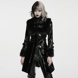 Inanna Women's Gothic Faux Leather coat with Faux Fur Trim in Black