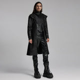 Brigand Gothic Distressed Faux Leather Brocade Hooded Coat Men's