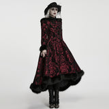 Penitent Women's Gothic Elegant Faux Fur Trim Coat in Red & Black