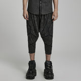 Amor Fati Men's Cyberpunk Cropped Drop-Crotch Trousers in Grey