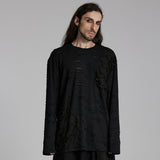 Brocéliande Men's Punk Distressed Long Sleeve T-shirt in Black