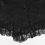 Tenebrae Women's Gothic Blouse with Lace Trim Sleeves in Textured Elastic Lace in Black