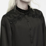 Hex Men's Gothic Lace Satin Shirt in Black