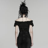 Cold Comfort Women's Gothic Top with Off-Shoulder Ruffle in Black