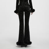 Wormwood Bat Print and Faux Fur Gothic Flared  Trousers