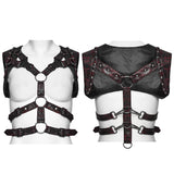 Libitina Women's Gothic Harness with Studded Straps in Black & Red