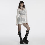 Ainmire White Gothic Knit Mesh Skull Dress